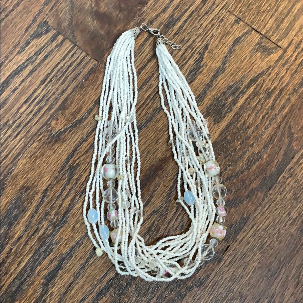 White Beaded Funky Necklace